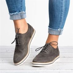 Women Lace-up Front Brogues Shoes Oxford Flats Casual Oxfords With Rubber Sole, Casual Oxfords With Cushioned Footbed And Round Toe, Trendy Low-top Oxfords With Brogue Detailing, Trendy Low-top Brogue Oxfords, Casual Brogue Lace-up Shoes For Work, Casual Lace-up Shoes With Brogue Detailing For Work, Casual Low-top Oxfords For Work, Casual Wingtip Lace-up Shoes With Cushioned Footbed, Spring Low-top Oxfords With Cushioned Footbed