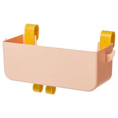 a pink container with two yellow handles