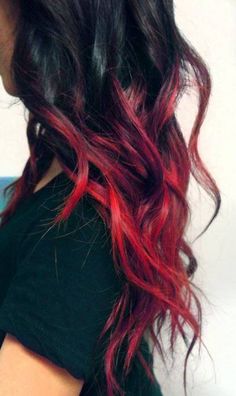 Hair Color Red Ombre, Black To Red Ombre, Red Ombre Hair, Dip Dye Hair, Gorgeous Hair Color, Brown Hair With Blonde Highlights, Red Ombre, Trendy Hair Color