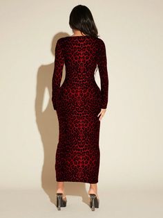 Add a touch of wildness and style to your wardrobe with our Wild and Chic Women's Leopard Pattern Print Dress. Made with high-quality materials, this dress features a bold and unique leopard pattern that is sure to make a statement. Perfect for any occasion, this dress will have you looking fashionable and fierce. Color : Burgundy Style : Elegant Details : Split Type : Bodycon Pattern Type : Leopard Print Sleeve Length : Long Sleeve Neckline : Scoop Neck Sleeve Type : Regular Sleeve Waist Line : Natural Hem Shaped : Pencil Length : Maxi Fit Type : Slim Fit Fabric : Slight Stretch Material : Knitted Fabric Composition : 95% Polyester, 5% Elastane Care Instructions : Machine wash, do not dry clean,wash with the soft detergent Sheer : No Size US Bicep Length Bust Cuff Hip Size Length Shoulder Fall Leopard Print Dress For Night Out, Leopard Print Dress For Night Out In Fall, Leopard Print Fall Dresses For Night Out, Leopard Print Dresses For Night Out In Fall, Leopard Print Dresses For Fall Night Out, Leopard Print Maxi Dress For Fall, Leopard Print Maxi Dress For Fall Party, Fall Party Maxi Dress In Leopard Print, Fall Evening Leopard Print Dress