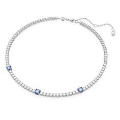 Introducing the exquisite Swarovski Blue Matrix Tennis Necklace, a true masterpiece that combines elegance and sophistication. Cotton Gloves, Square Stone, Tennis Necklace, Branded Bags, Classic Elegance, Plate Sets, Rhodium Plated, Matrix, Swarovski Crystals