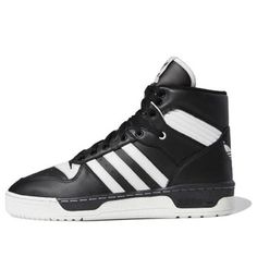 adidas Rivalry Hi 'Black White' BD8021 (SNKR) Adidas Leather High-top Sneakers With Three Stripes, Custom Leather Sneakers With Three Stripes For Sports, Custom Leather Sneakers With Three Stripes Branding For Sports, Leather Custom Sneakers With Three Stripes For Sports, Adidas Logo Leather High-top Sneakers For Streetwear, Adidas Leather High-top Sneakers For Streetwear, Leather High-top Adidas Sneakers For Streetwear, Sporty High-top Custom Sneakers With Three Stripes Branding, Sporty High-top Custom Sneakers With Three Stripes