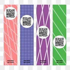 three different colored books with qr - code labels on them, one is pink, the other is green