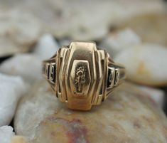 Vintage Art Deco Jewelry Balfour 10k Yellow Gold 1948 GTM Signet Size 9 1/4 Art Deco Modernist by VintageEstate86 on Etsy Yellow Gold Art Deco Ring, Art Deco Yellow Gold Ring, Art Deco Gold Signet Ring For Formal Occasions, Art Deco Engraved Ring With Polished Finish As Gift, Gold Art Deco Signet Ring For Formal Occasions, Art Deco 14k Yellow Gold Rings, 14k Stamped Yellow Gold Art Deco Rings, 14k Yellow Gold Art Deco Rings, Art Deco Yellow Gold Signet Ring For Anniversary