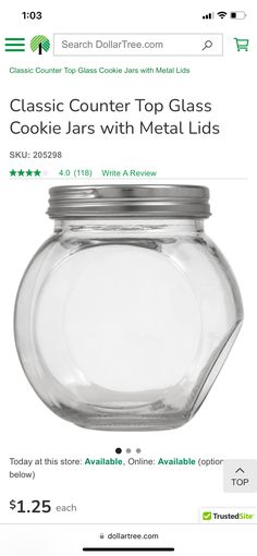 a glass jar with metal lid is on sale for $ 2 25 each or less