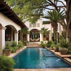 Mediterranean inspired oasis Courtyard Design With Pool, Swimming Pool Mediterranean, Mediterranean House With Pool, Mediterian Houses Italian Style, Spanish Swimming Pool, Mediterranean Guest House, Big Mediterranean House, Spanish House Pool, Greek Mediterranean Homes