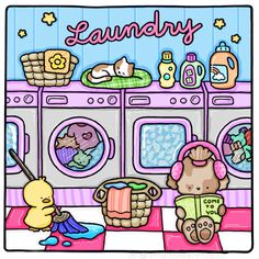 an image of laundry room with teddy bears