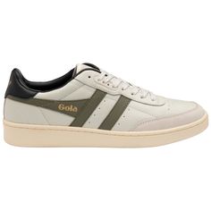 Buy Gola Contact Leather off white/khaki sneakers online from gola. Classic Sneakers With Vulcanized Sole For Light Sports, Classic Tennis Sneakers With Gum Sole, White Tennis Sneakers With Contrast Sole, Classic Tennis Sneakers With Cushioned Footbed, Classic Cushioned Tennis Sneakers, Khaki Sneakers, Vintage Tennis, Tennis Sneakers, White Leather Sneakers