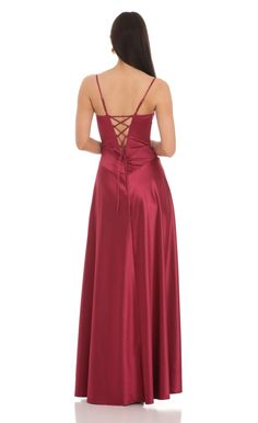 Satin Square Neck Maxi Dress in Maroon Evening Strappy Slip Dress With Tie Back, Strappy Evening Slip Dress With Tie Back, Strappy Tie-back Slip Dress For Evening, Strappy Tie Back Dress For Prom, Evening Satin Dress With Strappy Back, Elegant Strappy Tie Back Slip Dress, Elegant Strappy Slip Dress With Tie Back, Strappy Back Satin Slip Dress For Party, Fitted Satin Dress With Tie And Strappy Back