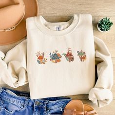 Embroidered Mushroom Sweatshirt Autumn with mushroom Colorful Leaves berries Shirt, Fall Sweatshirt Embroidered Cute Mushroom Multicolor Embroidered Cotton Sweatshirt For Fall, Casual Tops With Multicolor Embroidery For Fall, Casual Multicolor Embroidered Top For Fall, Casual Fall Sweatshirt With Floral Embroidery, Casual Long Sleeve Top With Mushroom Design, Winter Cotton Tops With Mushroom Print, Oversized Embroidered Fall Sweatshirt, Casual Mushroom Print Sweatshirt For Fall, Mushroom Embroidery Shirt