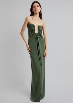 Christopher Esber Arced Palm Strapless Dress - Bottle Green – The Frankie Shop Mismatched Green Bridesmaid Dresses, Black Tie Dress Wedding, Caroline Dress, Green Inspiration, The Frankie Shop, Christopher Esber, Green Bridesmaid, Paris Woman, Long Midi Dress