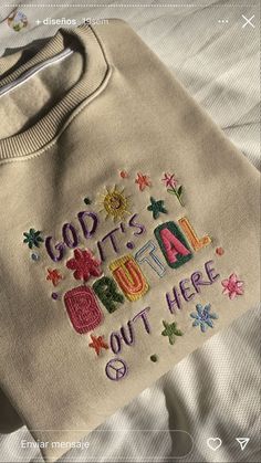 Brutal Embroidered Sweatshirt Sand Easy 30 day return policy Trendy Embroidered Cotton Sweatshirt, Trendy Sweatshirt With Letter Embroidery For Spring, Casual T-shirt With Multicolor Letter Embroidery, Casual Multicolor Embroidered Letter T-shirt, Casual Tops With Multicolor Embroidery And Logo, Casual Embroidered Multicolor Top, Cotton Sweatshirt With Multicolor Embroidered Text, Multicolor Embroidered Cotton Sweatshirt, Multicolor Letter Embroidery Cotton Sweatshirt