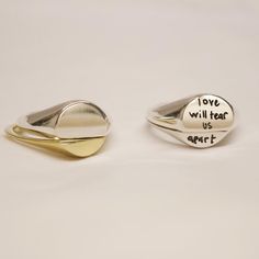 The unique rings are fully handcrafted from sterling silver 925. The small signet is gold plated upon sterling silver. You will receive it in a beautiful package ready for gift giving. All orders are shipped registered with Hellenic Post including a tracking number. Should you have any question please feel free to convo me. Engraved Sterling Silver Signet Ring For Everyday, Minimalist Open Signet Ring With Engraving Option, Everyday Silver Signet Ring In 14k Gold, Modern Sterling Silver Signet Ring With Engraving Option, Minimalist Hallmarked Signet Promise Ring, Silver 14k Gold Everyday Signet Ring, Sterling Silver Tarnish Resistant Signet Ring As A Gift, Minimalist Signet Ring Stamped 925 For Promise, Minimalist 925 Stamped Signet Ring For Promise