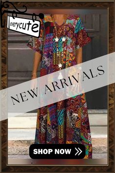 Ethnic Print V-neck Plus Size Vintage Dress Bohemian Patterned Maxi Dress With Geometric Design, Bohemian Maxi Dress With Geometric Pattern, Multicolor Bohemian Dress With Split Neck, Bohemian Multicolor Split Neck Dress, Bohemian Patterned Maxi Dress With Abstract Print, Bohemian Patterned Maxi Dress With Geometric Pattern, Bohemian Dress With Geometric Pattern And Short Sleeves, Bohemian Dress With Abstract Print And Short Sleeves, Bohemian Short Sleeve Dress With Abstract Print