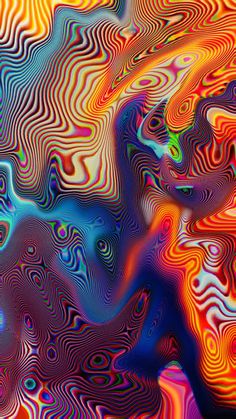 an abstract painting with wavy lines and colors