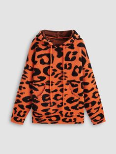 an orange leopard print sweatshirt with a hoodie Orange Graphic Print Hoodie For Winter, Orange Graphic Print Winter Hoodie, Winter Orange Hoodie With Graphic Print, Orange Winter Top With Drawstring Hood, Orange Drawstring Hood Top For Fall, Trendy Orange Hoodie For Winter, Trendy Orange Winter Hoodie, Textile Waste, Knitted Long Sleeve