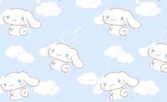 an image of a pattern with clouds and rabbits in the sky on a blue background