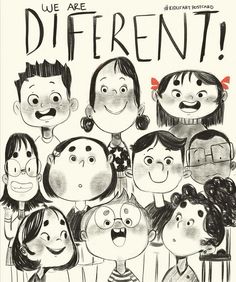 this is an image of a group of people with different expressions on their faces and the words, we are different