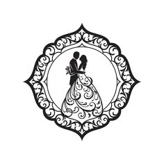 the silhouette of two people in wedding dresses