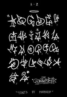 some type of graffiti written in white ink on a black background with the letters and numbers below it