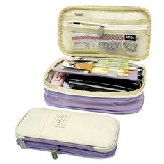 Store all your stationery tools with our large capacity expandable pencil cases. Multiple compartments for you to separate and better organize your items. The pencil case is also expandable; just unzip the wraparound expansion zipper for more space. Students can use the pencil case to hold pens, white-out, calculators, rulers, markers and scissors. Artists can also use the case to hold tools such as colored pencils, brushes, water colors and exacto knives. The case can also be used to hold cosme Multifunctional Pencil Case With Pen Slots, Multifunctional Pencil Case For Back To School, Back To School Purple Pencil Case With Pen Holders, Purple Pencil Case With Pen Holders For Daily Use, Purple Pencil Case With Pen Holders For School, Purple Rectangular Pencil Case For Back To School, Purple Zipper Pouch Pencil Case For School, Multifunctional Travel Pen Holders, Back To School Purple Pencil Case