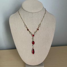 Nwt Absolutely Stunning Gold Tone Necklace With Red Acrylic And White Rhinestone Accents. Length: 16-19.5 Inches Drop: 3 Inches Red Silver Necklace, Elegant Red Rhinestone Necklace For Formal Occasions, Elegant Red Rhinestone Necklace For Formal Events, Elegant Red Lariat Necklaces, Elegant Red Lariat Necklace, Elegant Red Drop Necklace, Elegant Red Rhinestone Necklace, Prom Necklace, Gold Drop Necklace