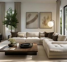 a living room filled with lots of furniture and large windows overlooking the outside patio area