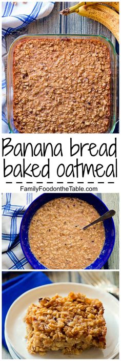 banana bread baked oatmeal in a glass baking dish on a white plate