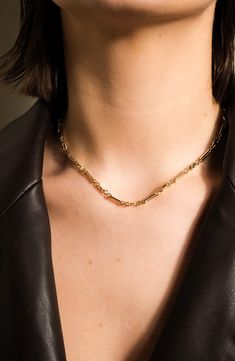 A mix of chain-link shapes creates a unique and contemporary necklace to frame your collar. 16" length; 2" extender Lobster clasp closure 14k-gold plate or rhodium plate Imported Contemporary Necklace, Rhodium Plated, Chain Link, Lobster Clasp, Nordstrom Rack, Chain Necklace, Gold Plate, Nordstrom, Collar