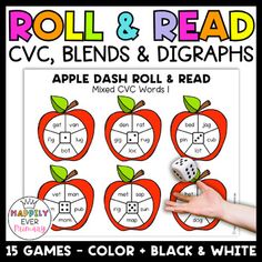 These apple themed roll and read phonics games for CVC words, digraphs and blends will help students improve reading fluency and decoding skills. Use them for first week of school phonics activities, literacy centers, guided reading, morning work, Johnny Appleseed activities, and more! These games are great for kindergarten, first grade and second grade students. Save 25% with the Back to School Roll & Read Bundle!  Save 30% with the Roll & Read Seasonal Growing Bundle! Games included (15 games total):CVC short a CVC short eCVC short iCVC short o CVC short u3 mixed CVC short vowelBeginning digraphs with short vowels (ch, sh, th, wh)Ending Digraphs with short vowels (ch, sh, th, ck)1 mixed digraphs with short vowelsl blends with short vowelsr blends with short vowelss blends with sh Johnny Appleseed Activities, Roll And Read, Phonics Printables, G Words, Blends And Digraphs, First Week Of School Ideas, Second Grade Resources, Johnny Appleseed, Fluency Practice