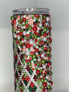 a can with christmas decorations on it