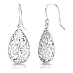 PRICES MAY VARY. SOLID 925 STERLING SILVER – Our filigree dangle earrings for women and teen girls are crafted of premium quality 925 sterling silver. It’s nickel-free & lead-free. Special anti-tarnish coating helps to prevent jewelry from tarnishing and keeps its shininess. Subtle, durable and sophisticated. GORGEOUS FILIGREE TEARDROPS – Masterfully crafted, these dazzling earrings feature dangling pear-shape openwork floral lace swirl filigree design. Its truly a beautiful unique pair of earri Dazzling Earrings, Filigree Earrings, Sterling Silver Filigree, Filigree Design, Neat Style, Silver Filigree, 925 Sterling Silver Earrings, Tear Drop, Hook Earrings