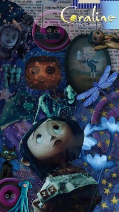 an image of a collage with many different things on it and the words coraline