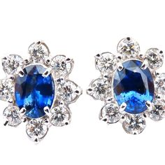 Cluster Halo Prime. 2.30 Carat Natural Oval Sapphires. Royal Blue, Clean Clarity And Transparent. 7.5 X 5.5 Mm Each. 1.33ct Natural Round Diamonds. G Color Vs2 Clarity 14kt White Gold 6 Grams. $12,000 Appraisal Certificate Will Accompany Classic Blue Oval Diamond Earrings, Elegant Blue Oval Diamond Earrings, Blue Diamond Earrings For Formal Occasions, Elegant Blue Gia Certified Diamond Earrings, Gia Certified Sapphire Earrings For Formal Occasions, Classic Blue Platinum Earrings, Elegant Blue Platinum Earrings, Luxury Platinum Blue Earrings, Luxury Blue Diamond Earrings For Formal Events