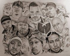 a drawing of the rappers in front of a white background with an image of their faces