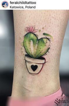 a small cactus in a pot with a heart on it's side ribcage