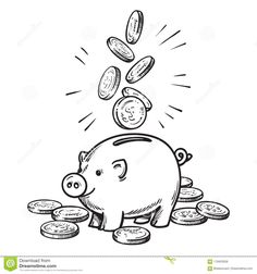 a piggy bank with coins falling from it