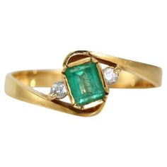 18k Yellow Gold Emerald & Diamond Ring. The Emerald Measures 4.5mm x 3.5mm. Stamped 18k, weighs 3.1gr. Size 7 1/2. Can be sized for additional fee. Luxury Victorian Yellow Gold Emerald Ring, Gold Emerald-cut Yellow Sapphire Jewelry, Emerald Ring Vintage 1stdibs, Luxury Yellow Emerald-cut Jewelry, 14k Gold Emerald Ring With 17 Jewels - Collectible, Emerald Diamond Ring, Emerald Cut Rings, Dream Engagement, Dream Engagement Rings