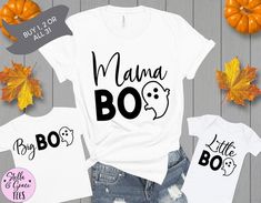 Halloween Mommy and Me Shirts, Mama Little Big Boo Ghost Shirts, Boy Girl Toddler Baby Fall Outfits, Ghost Shirts, Matching Family ShirtsWelcome to Stella & Grace Tees! This listing is for ONE (1) Adult Unisex T-shirt or ONE (1) baby bodysuit (one piece) / Toddler T-shirt / Youth Tee.We offer: ❤ High quality prints that will last over time❤ Comfortable & flattering fit❤ Soft and Light weight, with just the right amount of Stretch❤ Machine washable & dryer safeDESIGN❤ All of our shirt Baby Fall Outfits, Ghost Shirts, Mommy And Me Shirts, Baby Fall, Fall Baby Clothes, Cheap Vinyl, Mommy And Me Shirt, Boo Ghost, Girl Toddler