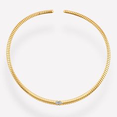 Trisolina Collar, Tubogas handcrafted in 18K Yellow Gold and Pavé Diamonds. Metal: Polished 18K yellow gold, Titanium and Silver inside spring Diamonds: 0.08ct This necklace measures 5mm thickness and comes in three sizes: Small: 107mm in diameter Medium: 117mm in diameter Large: 122mm in diameter Please note: Marina B ships internationally. If you would like to make a purchase outside of the United States, please contact us at info@marinab.com Luxury 14k Yellow Gold Diamond Necklace, Elegant Yellow Gold Diamond Necklace Hallmarked, Elegant Hallmarked Yellow Gold Diamond Necklace, Luxury Yellow Gold Necklace With Single Diamond, Timeless Yellow Gold Diamond Necklace With Polished Finish, Exquisite Yellow Gold Diamond Necklace For Formal Occasions, Formal Hallmarked Yellow Gold Diamond Necklace, Timeless Yellow Gold-plated Diamond Necklace, Luxury Yellow Gold Jewelry With Single Diamond