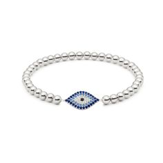 The Eye Love Blue Charm Bracelet totally changes the whole game. For centuries, the iconic “evil eye” design offered protection from malicious spirits and bad fortune. At Jaimie Nicole, we believe you should protect yourself in style. Our evil eye charm bracelet design elevates this fun folklore to new heights. Featuring a sterling silver evil eye, our Eye Love Blue Charm Bracelet wards off evil spirits with an explosion of blue cubic zirconia. This sparkling protective charm comes in your choic Spiritual Sterling Silver Evil Eye Bracelet, Silver Evil Eye Bracelet Spiritual Style, Silver Spiritual Bracelet With Evil Eye, Spiritual Silver Bracelet With Evil Eye, Protective Charms, Evil Eye Design, Blue Charm, Bracelet Design, Evil Eye Charm