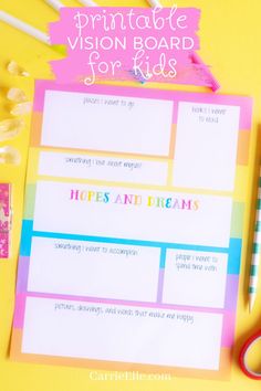 a printable vision board for kids with scissors and pencils