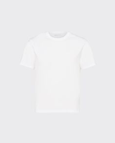 White Stretch cotton T-shirt | PRADA Classic Relaxed Fit T-shirt, Classic Tops With Straight Hem, White Classic Top With Straight Hem, Classic Crew Neck Shirt, The Basics, Stretch Cotton, Cotton T Shirt, Cotton Tshirt, Prada