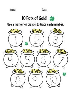 a st patrick's day printable worksheet with potts of gold