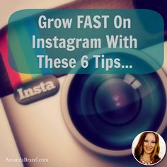 a camera with the words grow fast on instagram with these 6 tips in front of it