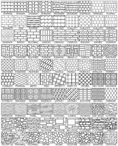 an image of different types of brickwork patterns and designs in black and white, with the