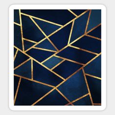 an abstract blue and gold background with golden lines on it's edges, in the shape of triangles