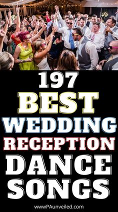 A pin that shows a big wedding reception party. It has many people dancing together to the best wedding reception music. Wedding Dance Playlist Fun, Prom Playlist 2024, Best Wedding Playlist For Dancing, Wedding Song Playlist 2022, Country Music Wedding Playlist, Wedding Songs For Reception, Dance Songs For Wedding Reception, Party Songs Playlists Dance, Songs To Get People Dancing At Wedding