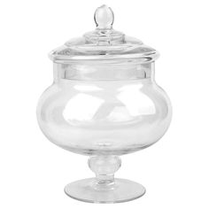 a clear glass jar with a lid on it's base and an open top