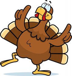 a cartoon turkey is dancing and smiling